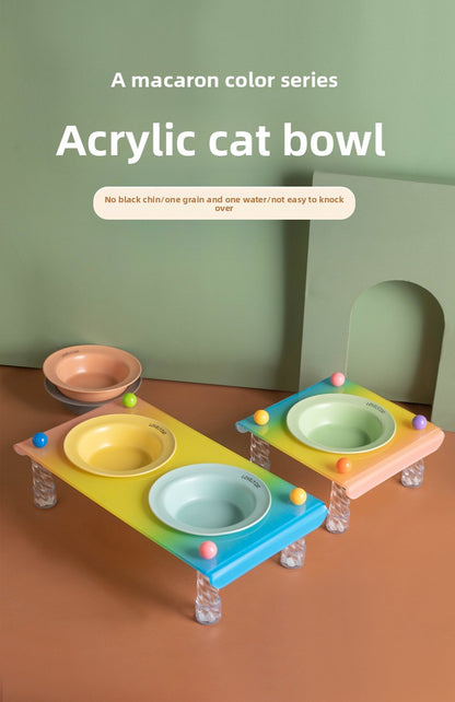 Elevated Dog Bowl with Neck Protection Macaron Series Acrylic Stand Ceramic Cat Food Bowl Non Slip Pet Feeder for Small Medium Dogs Cats