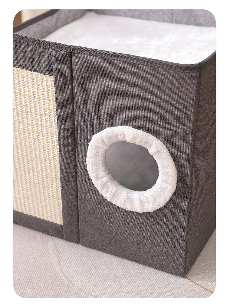 Warm Foldable Cat Villa Storage House Featuring Scratching Board All Year