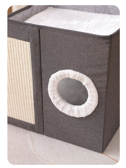 Warm Foldable Cat Villa Storage House Featuring Scratching Board All Year