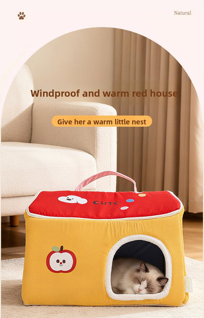 Cat House All-Season Universal Removable Washable Pet House Cat House Fully Enclosed Autumn Winter Warm Plush Dog House