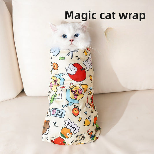 Self Adhesive Cat Wrap Grooming Cloth for Safe Nail Trimming Cleaning and Anti Scratch Pet Restraint with Adjustable Sticky Fastener