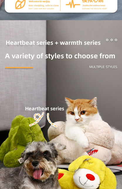Durable Pet Comfort Pillow Puppy Shape with Simulated Heartbeat Warm Plush Sound Toy