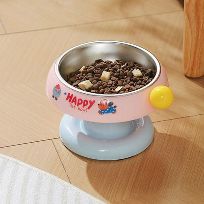 Pet Stainless Steel Cat Bowl Non-Slip Dopamine Color High-Leg Design Anti-Black Chin Cat Food Bowl Neck Protection