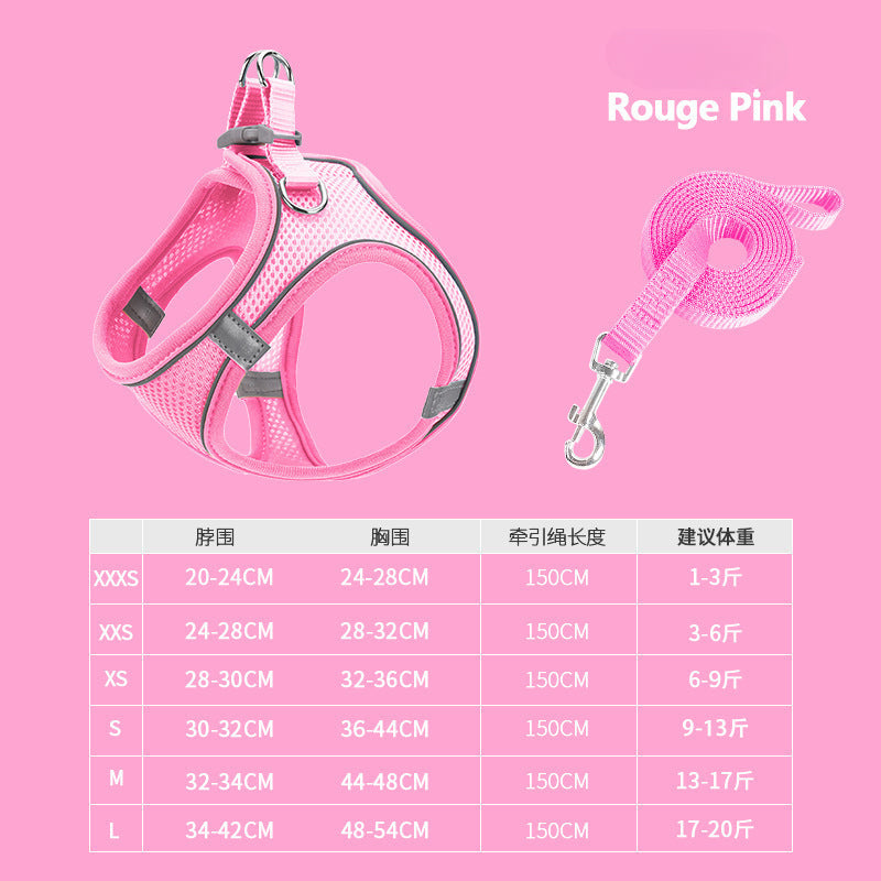New Pet Vest-Style Pet Harness Reflective Breathable Cat Dog Leash Walking Leash Dropshipping
