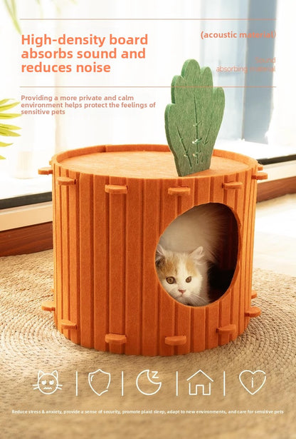WinterWarm WearProof Felt Cat House Enclosed Bed with Scratching Board