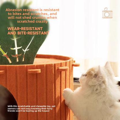 WinterWarm WearProof Felt Cat House Enclosed Bed with Scratching Board