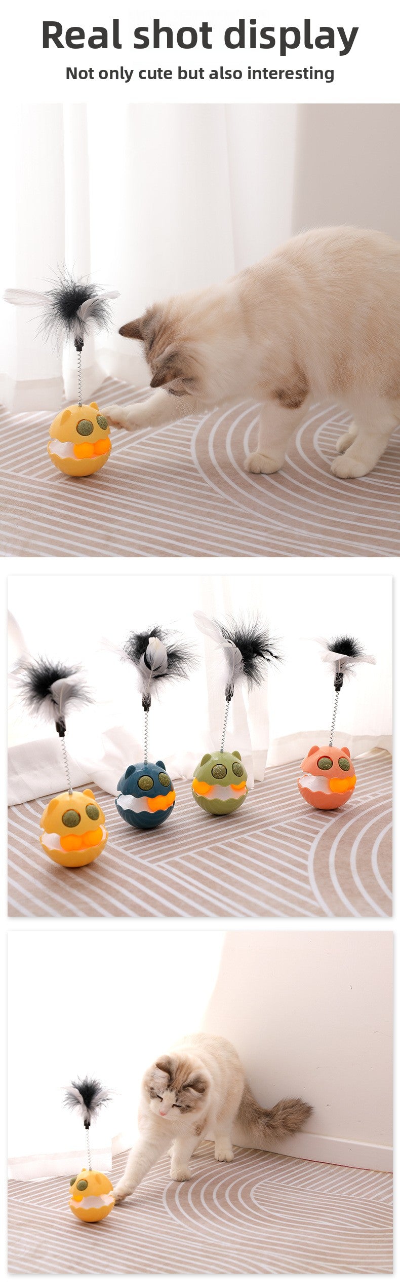 Cat Toy Tumbler with Feather Teaser Automatic Kitten Fun Gadget