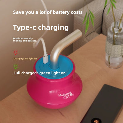 Interactive Cat Toys Laser Pointer Automatic Rotating Wand with Feather Teaser for Kittens Indoor Entertainment Exercise and Energy Consumption