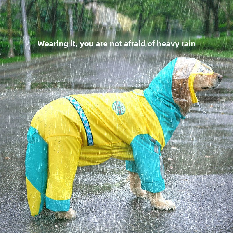 3D Dinosaur Tail Dog Raincoat Waterproof Reflective Pet Rain Poncho for Medium Large Breeds Like Golden Retriever Hooded Rain Gear