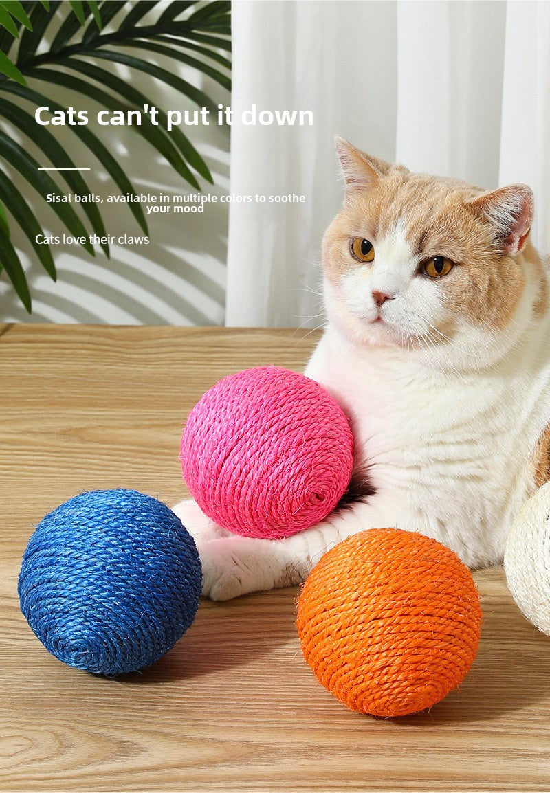 Self-entertaining Pet Toy Sound Bell Ball Jute Ball 8cm Cat Teaser