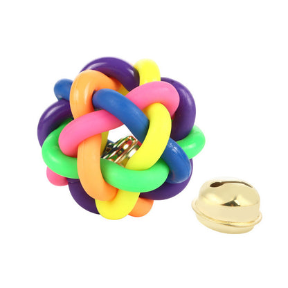 Colorful Bell Included Pet Toy Ball for Small Medium Large Dogs Rainbow Style
