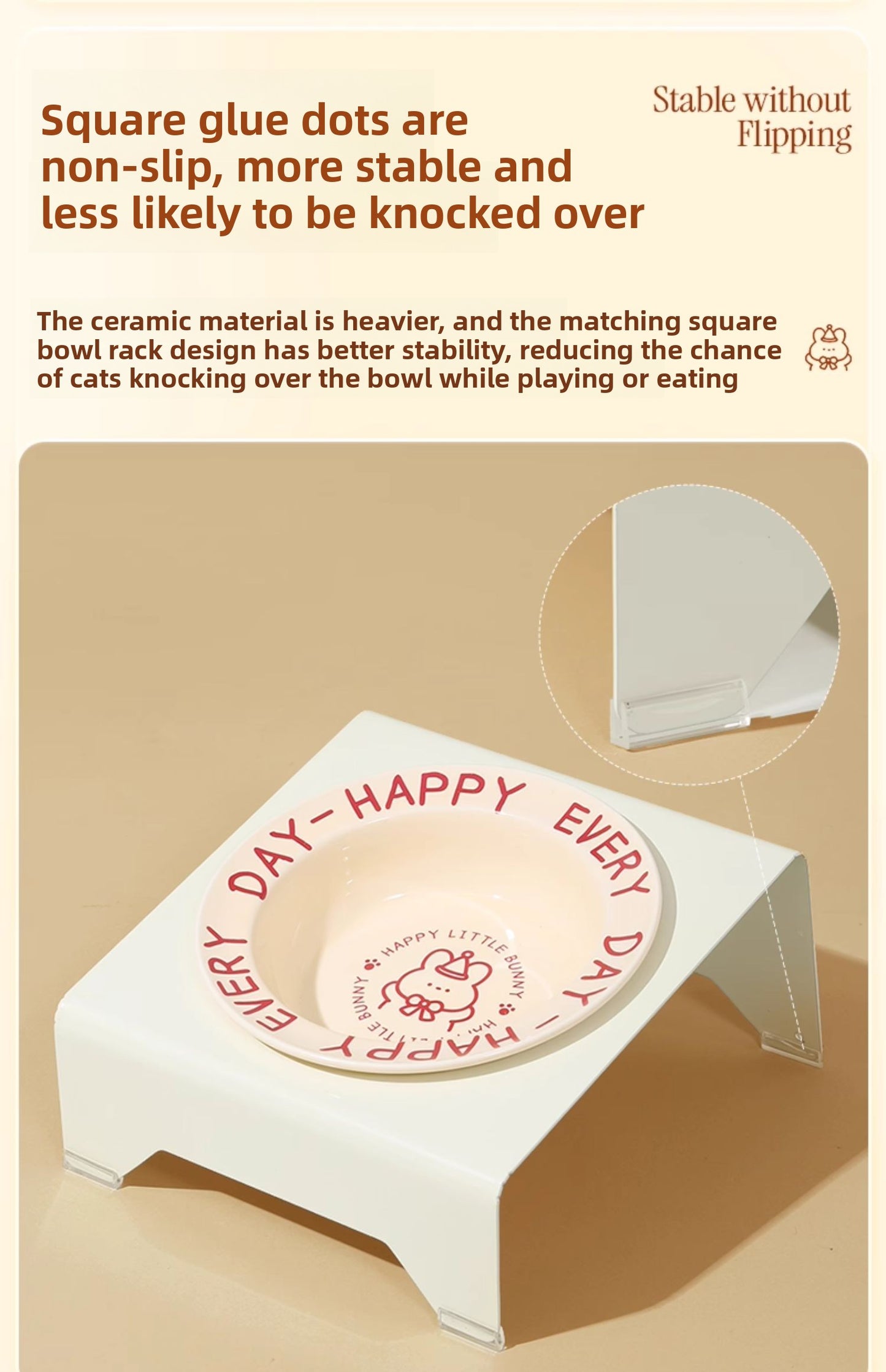 Ceramic Elevated Cat and Dog Food Bowl with Anti-Spill Design