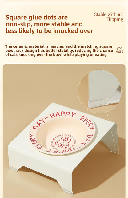 Ceramic Elevated Cat and Dog Food Bowl with Anti-Spill Design