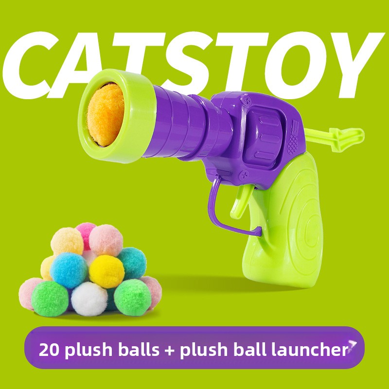 Elastic Hairball Pompom Launcher Gun for Cats Stress Relief SelfEntertainment Wand