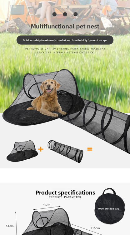 Outdoor Pet Tent Nest and Foldable Cat Toy Tunnel Set for Fun Play