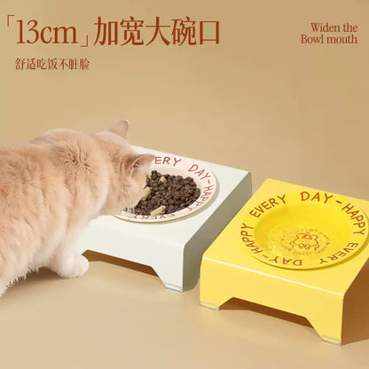 Ceramic Elevated Cat and Dog Food Bowl with Anti-Spill Design