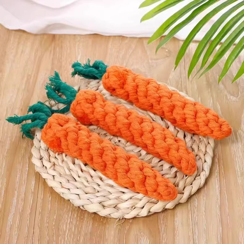 Dog Toy Carrot Knot Design Interactive BiteProof Teeth Cleaning for Small Pets