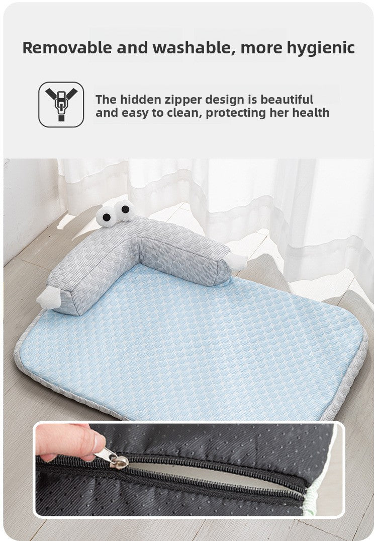 Breathable Cooling Dog Bed for Summer Big Eyed Monster Sofa Mat Small Dog Cat Nest Pet House Washable