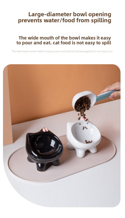 Cute Cat Bowl Ceramic Elevated Cat Food and Water Bowl Set with Non Slip Base Slow Feeder Design for Cats and Small Dogs Pet Supplies