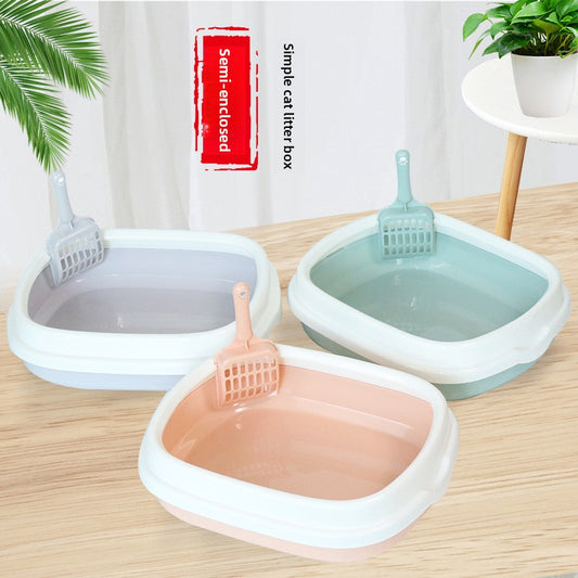 Pet Supplies Semi-Enclosed Cat Litter Box Durable Cat Litter Box with Cat Litter Scoop Cat Toilet