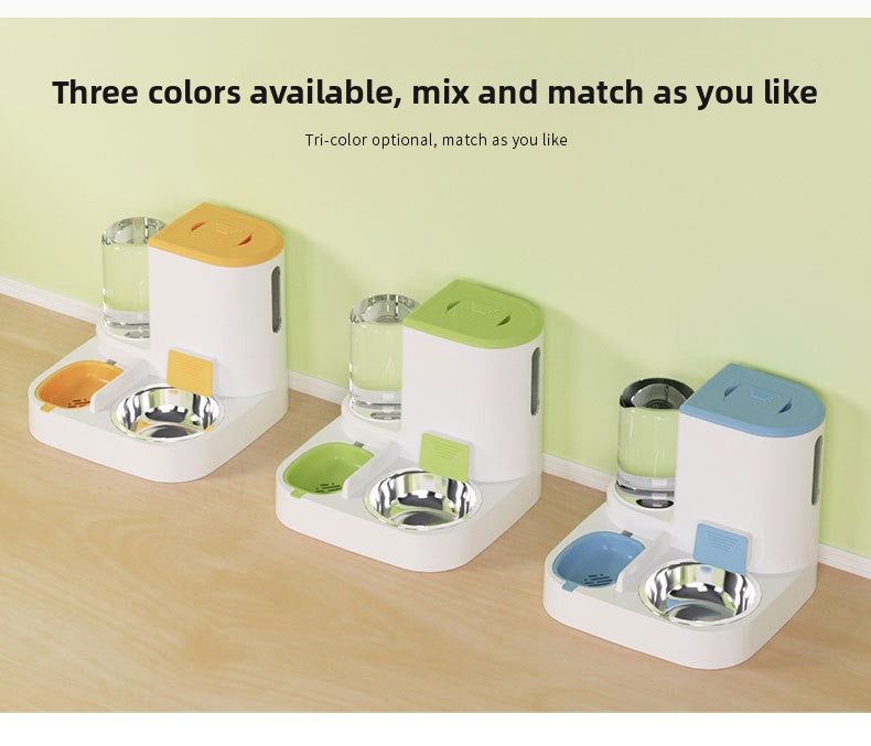 Anti-Tip Cat/Dog Feeder with Large Capacity Automatic Waterer, Ceramic/Stainless Steel Bowls