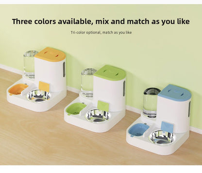 Anti-Tip Cat/Dog Feeder with Large Capacity Automatic Waterer, Ceramic/Stainless Steel Bowls