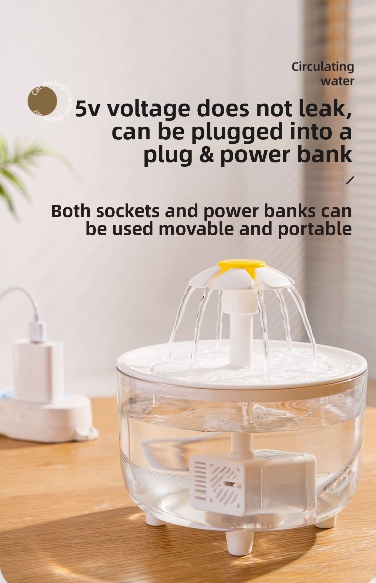 Cat Water Fountain 2L Automatic Circulating Flower Design with LED Light and Filter for Healthy Hydration