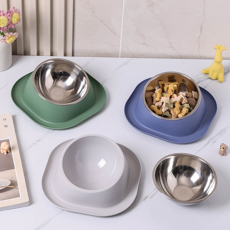 Dog Bowl Double Bowl Ceramic Dog Bowl Anti-Slip Anti-Tip Stainless Steel Pet Bowl Large Capacity Plastic Pet Food Bowl