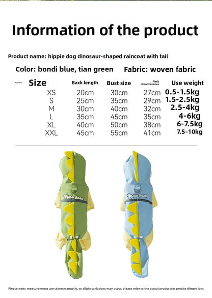 3D Dinosaur Tail Dog Raincoat Waterproof Reflective Pet Rain Poncho for Medium Large Breeds Like Golden Retriever Hooded Rain Gear