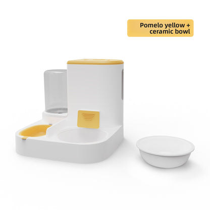Anti-Tip Cat/Dog Feeder with Large Capacity Automatic Waterer, Ceramic/Stainless Steel Bowls