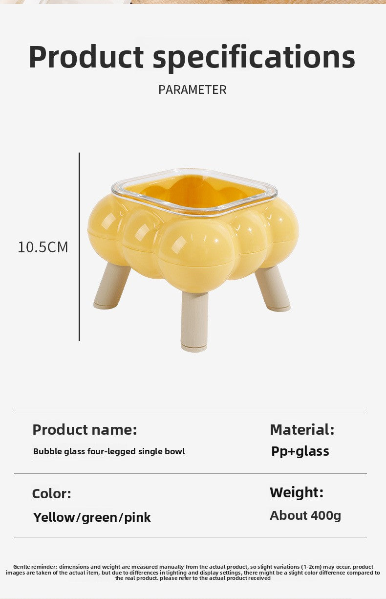 Pipitao Cat Bowl Bubble Glass Design Four Legged High Foot Easy to Clean Pet Feeder
