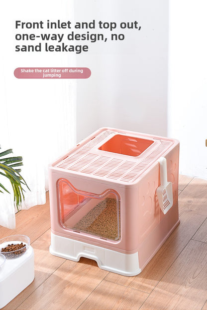 Large Foldable Pet Litter Box with Drawer Top Entry