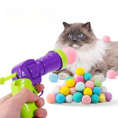 Elastic Hairball Pompom Launcher Gun for Cats Stress Relief SelfEntertainment Wand
