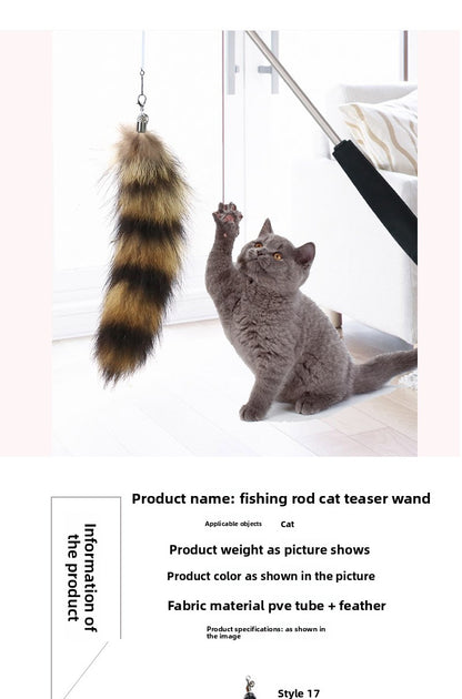 Three-Section Telescopic Feather Cat Toy Teaser Wand Replaceable Head Set