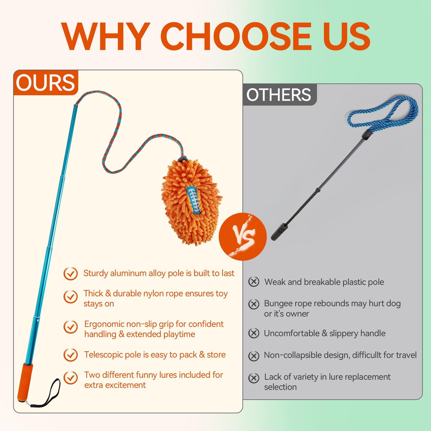 Long Rod Telescopic Dog Toy American Football Shape Chew Rope for Exercise