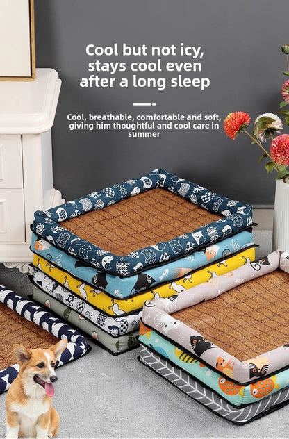 Pet Supplies Summer Cooling Mat Nest Rattan Woven Ice Bed for Cats Sleep