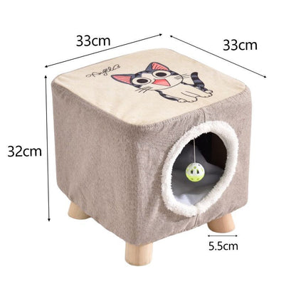 Solid Wood Cat Nest Stool Storage for People and Cats Sharing Cat Supplies Little Kitten House House Four Seasons Warm Cat and Dog Tent