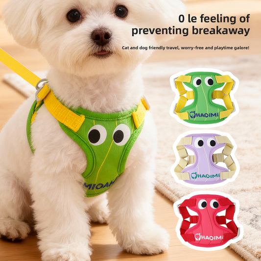 Big Eyes Cute Dog Harness and Leash Set Anti Escape Reflective Adjustable Chest Strap for Small Dogs Outdoor Travel Walking