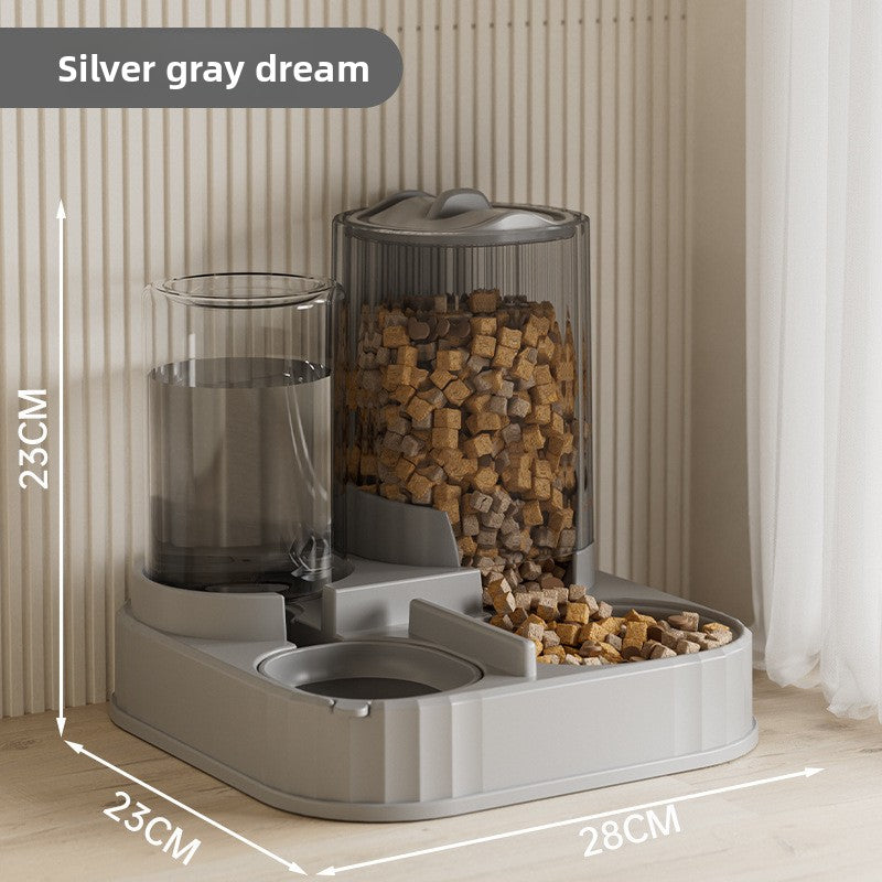 Cat Water Fountain Combined with Automatic Pet Feeder and Flowing Drinking Water Bowl