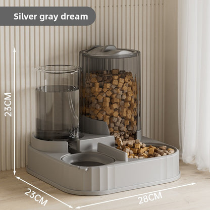 Cat Water Fountain Combined with Automatic Pet Feeder and Flowing Drinking Water Bowl