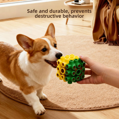 Interactive Dog Toy Treat Dispensing Ball for Teeth Cleaning Training Cube Food Puzzle Boredom Reliever Durable Chew Toy for Dogs