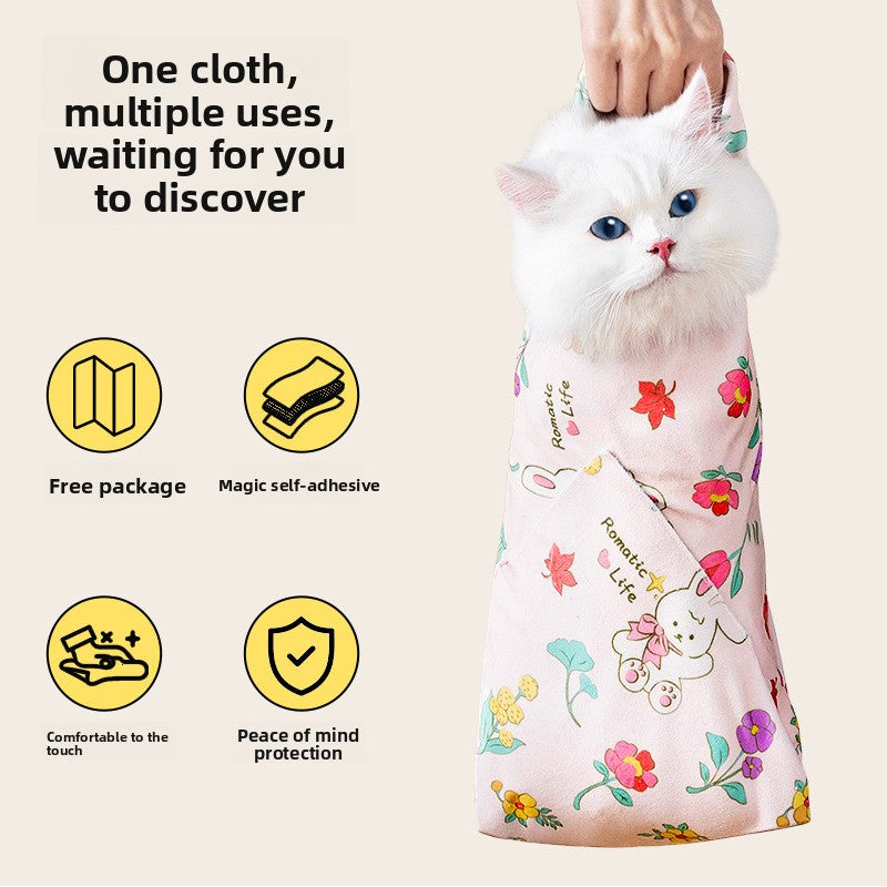Lingette de toilettage auto-adhésive pour chat, idéale pour couper les griffes, nettoyer et retenir votre animal de compagnie sans le griffer, avec fermeture adhésive réglable. 
