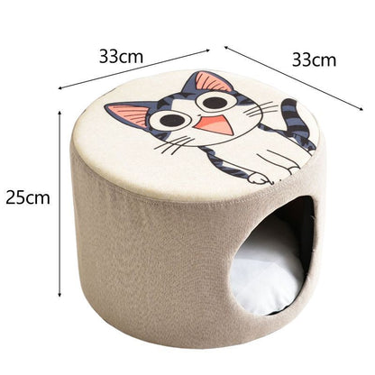Solid Wood Cat Nest Stool Storage for People and Cats Sharing Cat Supplies Little Kitten House House Four Seasons Warm Cat and Dog Tent