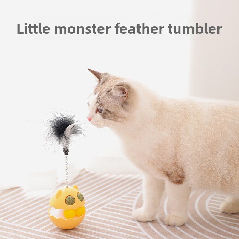 Cat Toy Tumbler with Feather Teaser Automatic Kitten Fun Gadget