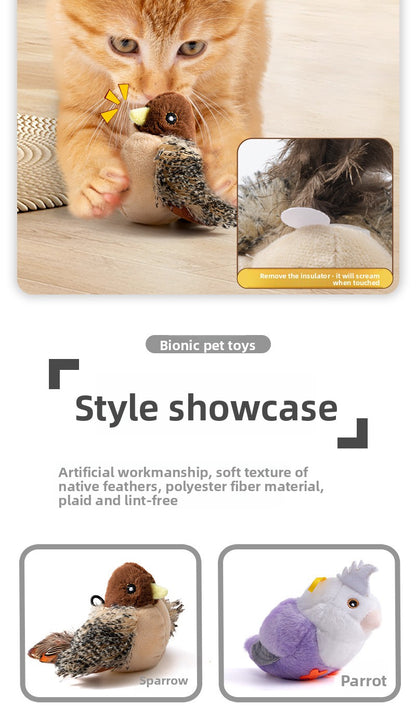 Interactive Cat Toy with Touch Sensitive Sound Plush Bird Hedgehog Capybara Teaser Stick for Teeth Grinding Self Play and Boredom Relief