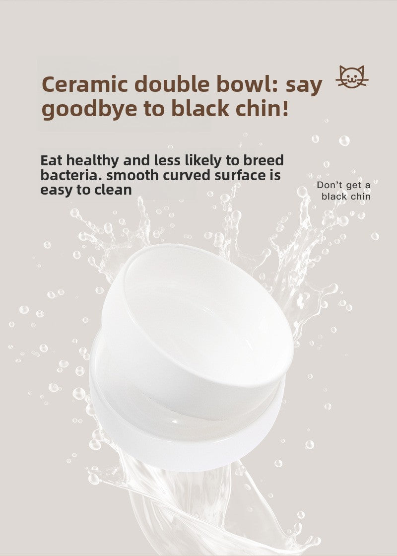 Premium Ceramic Double Pet Bowl Set with Cervical Support Raised Feeder Anti Splash and Tip Proof Design for Cat and Dog Dinner Plates