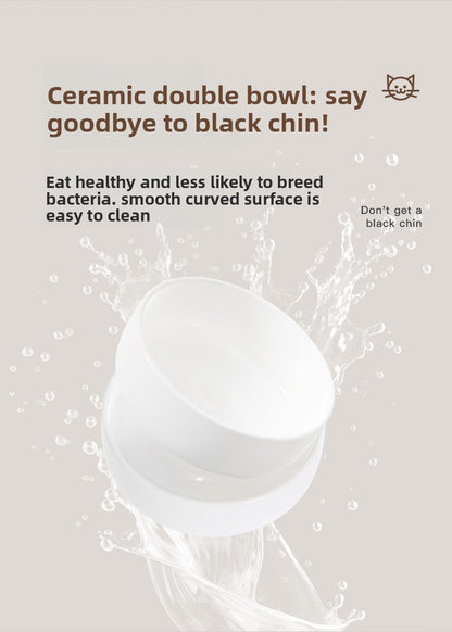 Premium Ceramic Double Pet Bowl Set with Cervical Support Raised Feeder Anti Splash and Tip Proof Design for Cat and Dog Dinner Plates