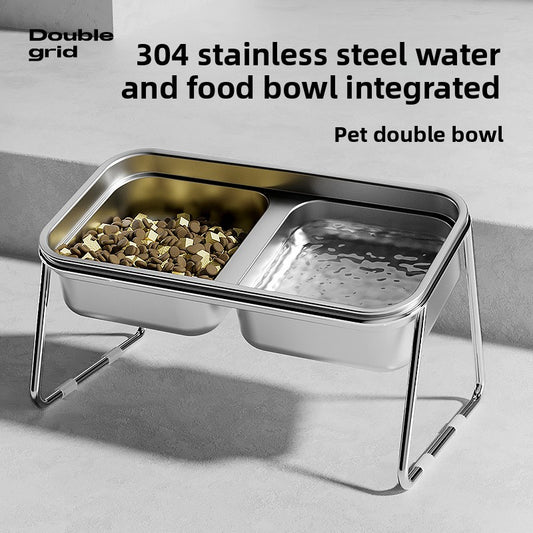 Stainless Steel Double Cat Bowl Anti Tip Pet Food and Water Dish Non Slip Elevated Dog Bowls for Feeding and Drinking