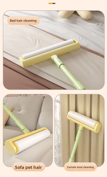 Extra Long Handle Lint Roller for Pet Hair and Dust Sticky Roller Brush with 6 Replaceable Adhesive Sheets Multi Surface Floor Sweeper Magic Hair Remover