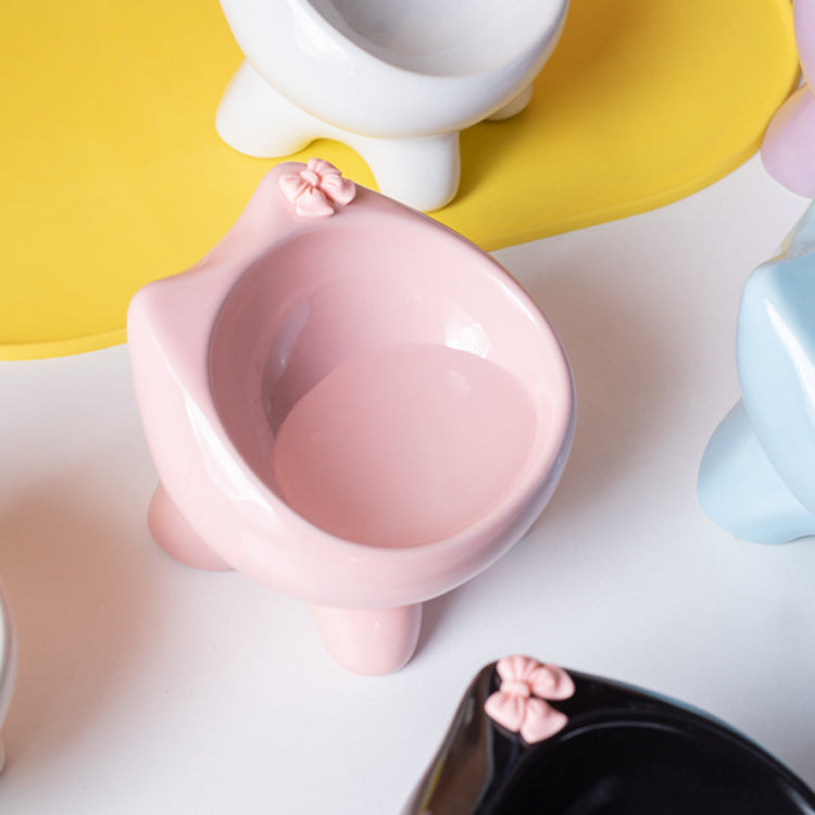 Cute Cat Bowl Ceramic Elevated Cat Food and Water Bowl Set with Non Slip Base Slow Feeder Design for Cats and Small Dogs Pet Supplies